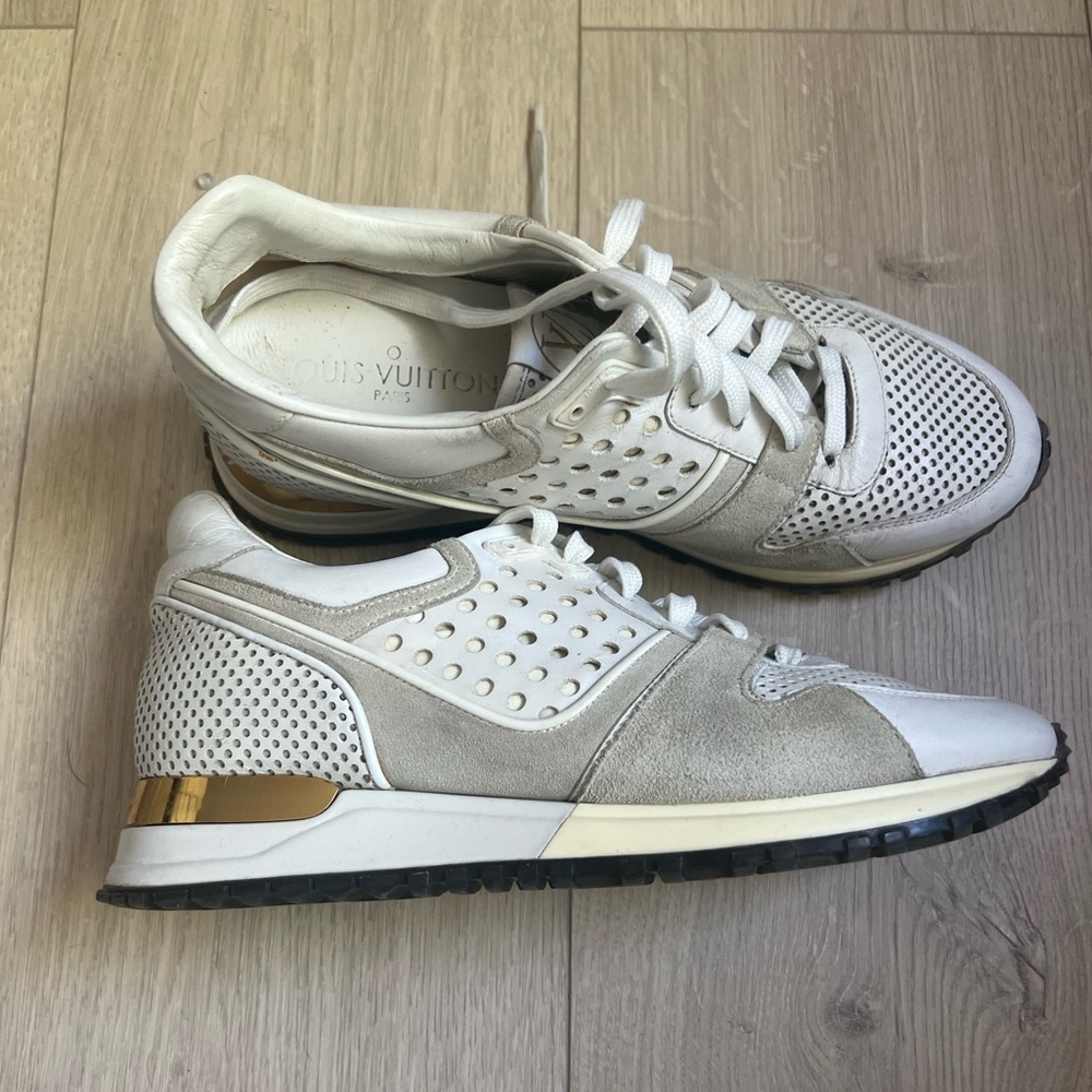 Louis Vuitton white and grey suede sneakers